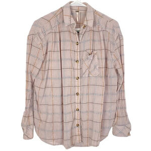 Free People Button Down Shirt Womens Size Small Break My Stride Top Plaid Pink